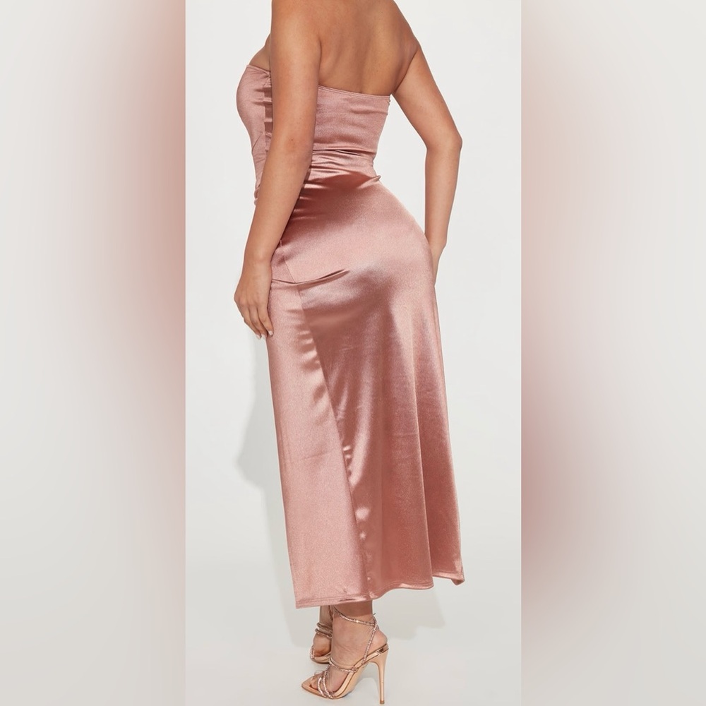 Fashion Nova Strapless Satin Dress in Rose Gold - Picture 2 of 2